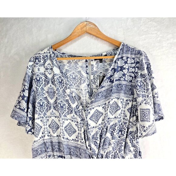 Romper Dress Midi Bule White Floral Geometric L by Hype Skort Vaca Beach Boho - Picture 3 of 15